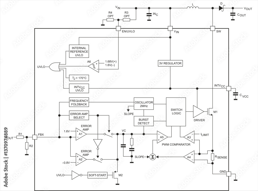 Poster technic schematic block diagram of digital electronic device on paper sheet. vector drawing electric