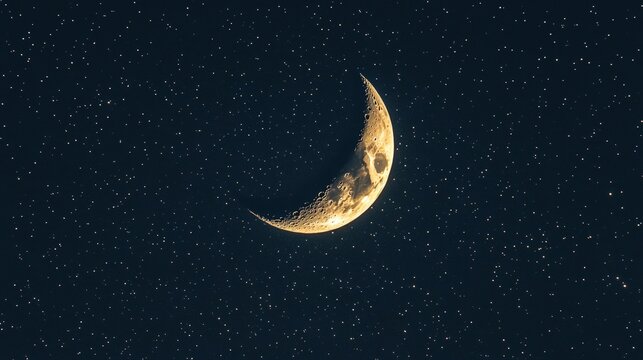 Crescent moon glowing softly night sky photography celestial environment aesthetic viewpoint high fidelity concept