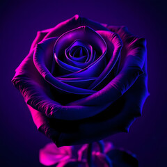 Vibrant Neon Rose Flower Glowing in the Dark with Intense Color Effects,Futuristic Neon Rose with Electric Blue and Pink Glow Against a Dark Background