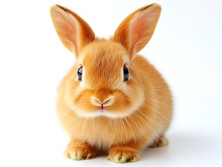 Obraz premium A cuddly rabbit sits demurely against a pristine white backdrop, framed by light that cancels out any shadow. The soft fur and distinctive ears are sharply defined, with the high contrast bringing 