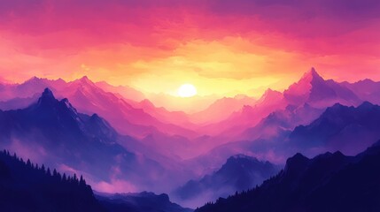 Obraz premium Mountain silhouette at sunset nature landscape high fidelity serene environment distant view artistic concept