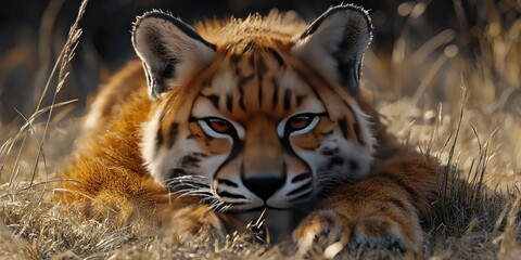 Obraz premium Wild cat resting in tall grass