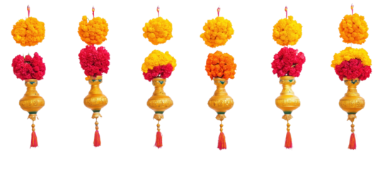 Garlands of Color: Vibrant, intricately arranged garlands, each showcasing a unique blend of radiant colors and textures, inviting an exploration of cultural artistry.