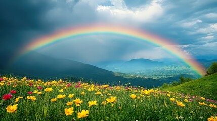 Captivating rainbow arcing over vibrant meadow nature landscape scenic view colorful experience