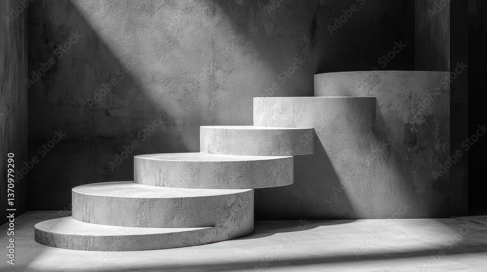 Poster abstract concrete steps in a studio setting