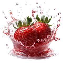 Fresh Strawberries Splashing in Water on a Clear Background