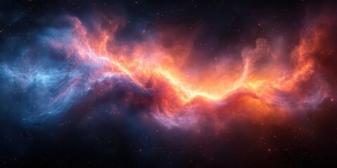 Vibrant cosmic nebula illuminated by fiery hues in the depths of outer space during a serene night