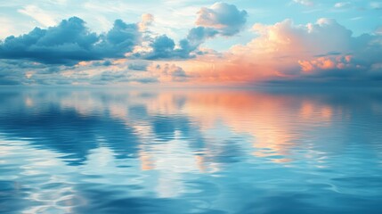Obraz premium Captivating skyscape reflections over tranquil waters ocean digital art serene aerial view abstract imagery