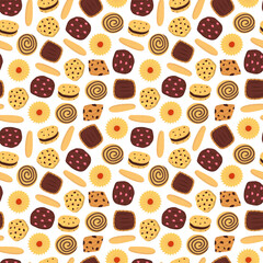 cookie seamless pattern background. Cartoon illustration of Cookies. biscuits illustration. chocolate chips pattern background.
