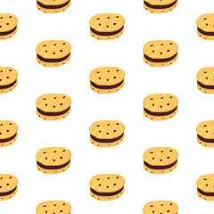 Fototapeta premium cookie seamless pattern background. Cartoon illustration of Cookies. biscuits illustration. chocolate chips pattern background.