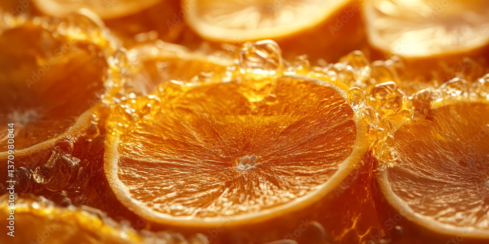 Poster close up of oranges with a splash of water. the oranges are sliced and the water is splashing around
