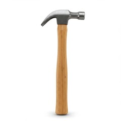 A classic claw hammer with a wooden handle isolated on a white background in studio lighting