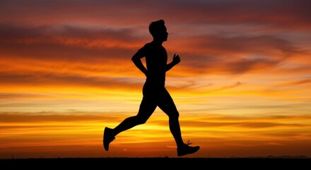 silhouette of a man running on sunset