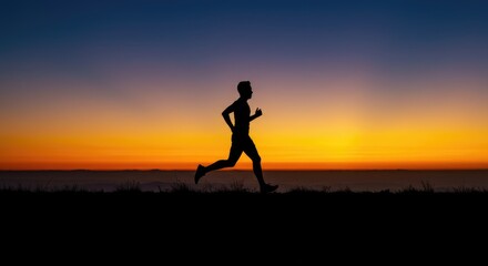 silhouette of a man running on sunset