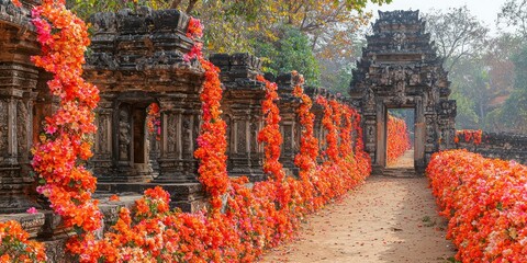 Ancient Pathway Decorated with Flowers