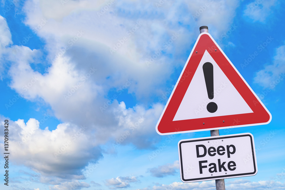 Aufkleber 3d rendering of a caution traffic sign with the message deep fake - warning symbol - in the backgrou