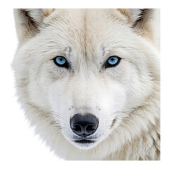 Obraz premium White wolf with icy blue eyes staring ahead
