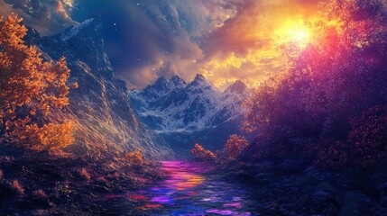 Fototapeta premium Colorful mountain river landscape