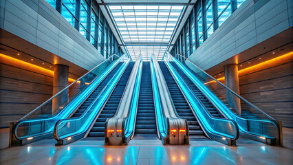 Fototapeta premium Modern escalators in contemporary building interior