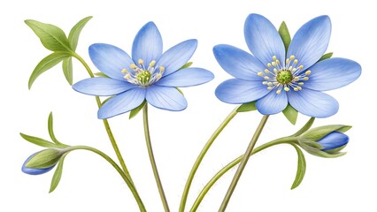 Naklejka premium Hepatica nobilis flowers isolated on white background