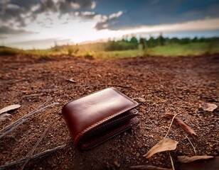 Naklejka premium Zgubiony zagubiony portfel leży na ziemi