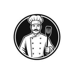 Retro Black and White Chef Logo – Vintage Design with Spatula