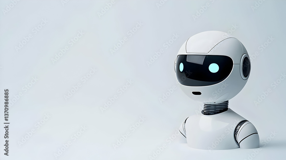 Poster White Robot Head Model With Pixelated Details On Light Background