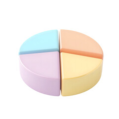 Pastel Pie Chart 3D Render of a Colorful Data Visualization, isolated on transparent Background