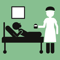 A silhouette image of a sick patient and nurse