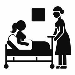A silhouette image of a sick patient and nurse
