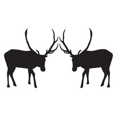 Silhouette of Deer Family, Graphic black silhouettes of wild deer's – male, female and roe deer