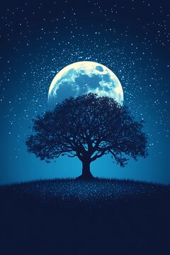 Fototapeta Moonlight Tree on Hilltop