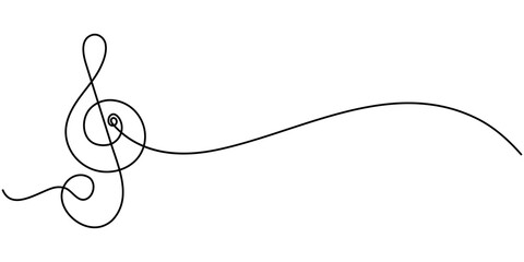 Abstract note as continuous lines drawing on white background. Vector, Continuous one line drawing. Heart and music note, Treble clef continuous one line drawing. Music note with love sign. Isolated. 