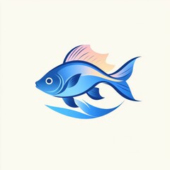 Vibrant blue fish swimming gracefully through stylized water on a beige background during a serene aquatic moment