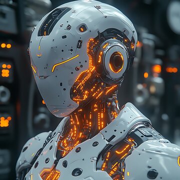 Cybernetic artificial intelligence with neon lights high resolution picture