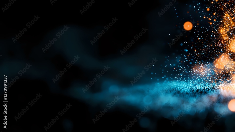 Poster magical glowing particles with blue smoke effect against dark background create atmospheric mood wit