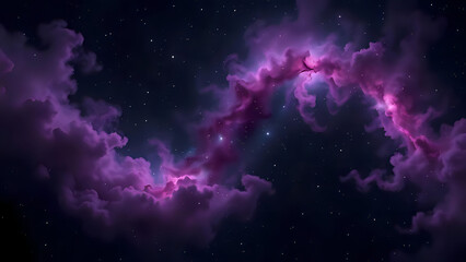 Fototapeta premium A Deep Purple and Lilac Cosmic Nebula Surrounding a Black Starry Sky