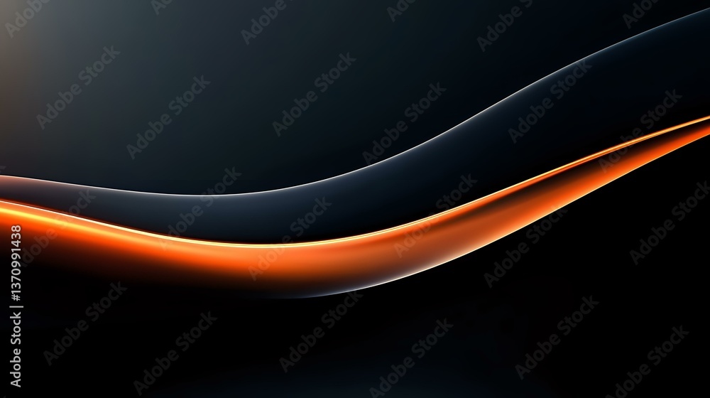 Poster glowing orange and gray smoke waves create dynamic curves against dark background, abstract modern d