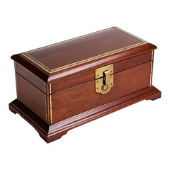 Wooden treasure chest with metal latch, closed