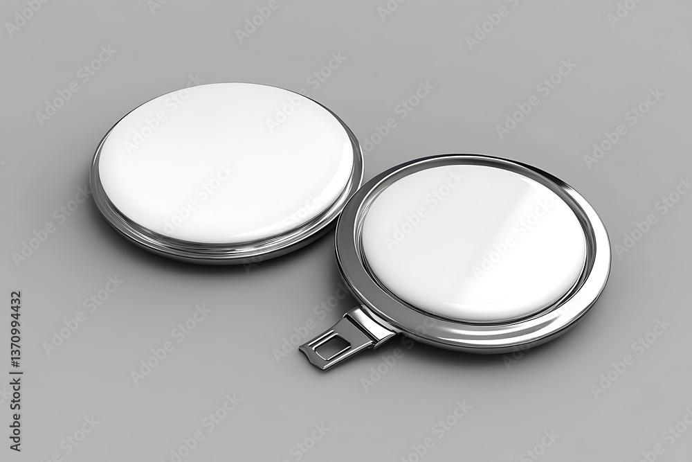 Poster Two Shiny Chrome Metallic Badge Mockups on a Neutral Background Display