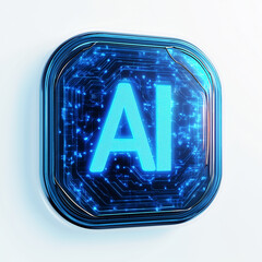 A close-up shot of a stylized digital rendering depicting the letters "AI" in a bright, luminous blue.  The letters are embedded within a circuit board pattern, suggesting a technological context.