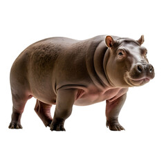 Hippopotamus standing in side profile, isolated on white