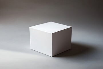 Fototapeta premium White Matte Cube on Gray Backdrop, Clean Lines, Simple Geometric Form, Minimalist Style