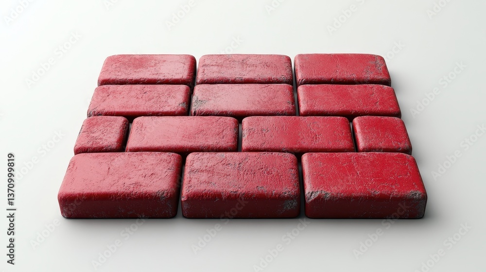 Poster textured red rectangular bricks laid out on smooth white background