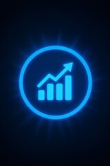 Blue Glowing Icon of Bar Graph with Arrow - Financial Growth Visualization"