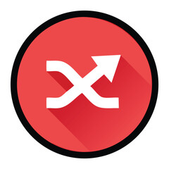 White curved arrow in a red circle with a black outline, on a white background