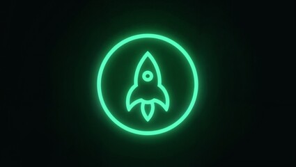Neon Green Rocket Icon - Futuristic Space Exploration Design.