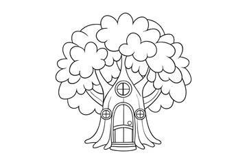 Tree Coloring Page – Smooth & Detailed Black and White Line Art

