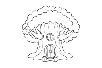 Tree Coloring Page – Smooth & Detailed Black and White Line Art

