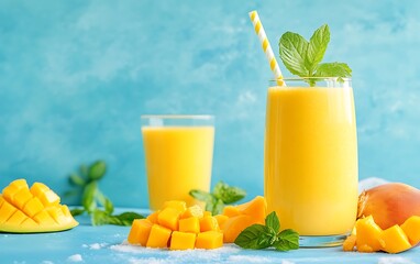Fototapeta premium Mango smoothie with summer drink. (1)